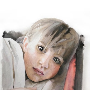 Ritratto da foto ad acquarello, ritratto bimbo/bimba disegnato a mano su ordinazione