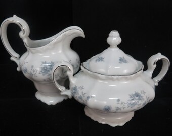 Vintage Haviland Blue Garland Porcelin Sugar and Creamer Set