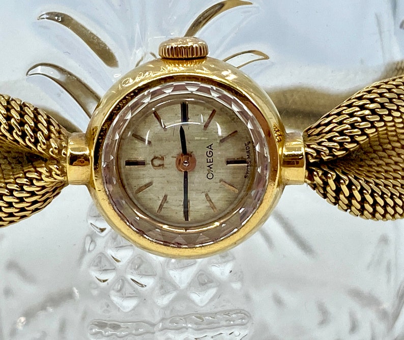 18k Gold Omega Women's Mesh Bracelet Watch DWT 16.44 Etsy