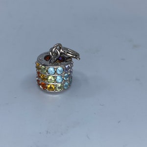 Sterling Silver Rainbow Gemstone Barrel Charm