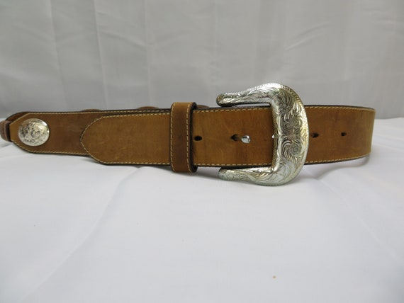 1994 Tony Lama Vintage Size 38 Conch Belt Brown Sliver - Etsy