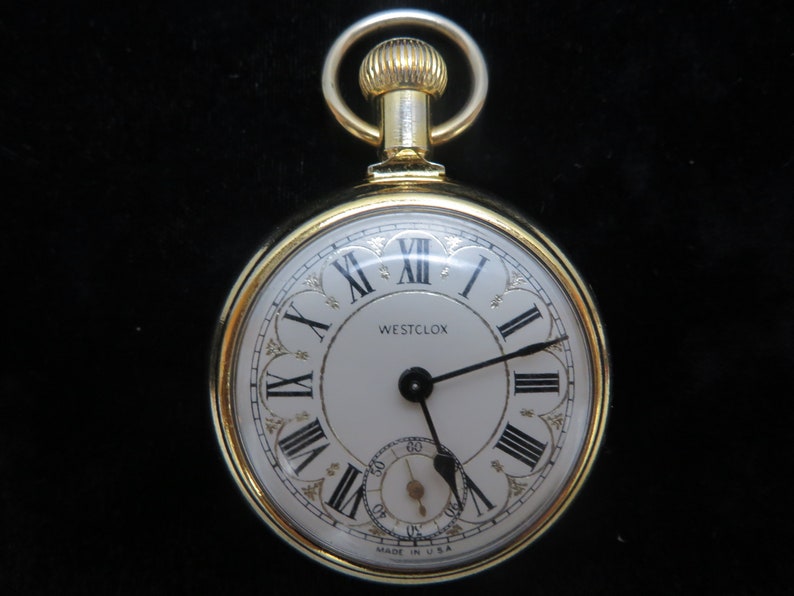 Vintage Westclox Pocket Watch With Train Engraved On The Back Etsy