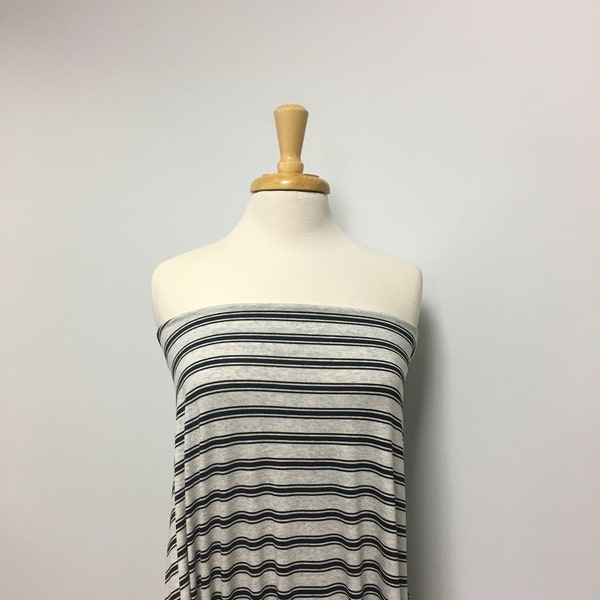 gray & black striped stretch Jersey knit fabric | fabric by the yard