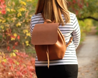 Rucksack for women, Leather knapsack, Mini backpack women, Bucket backpack with flap, Drawstring backpack, Distressed leather backpack