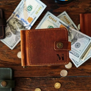 Mens Leather Wallet with Money Clip, Personalized Wallets for Men, Custom Engraved Wallet for Boyfriend, Husband Gift, Dad Christmas Gift