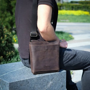 Men sholder bag, Small crossbody bag men, Real leather shoulder bags for men, Gift for father or husband, Mini crossbody purse