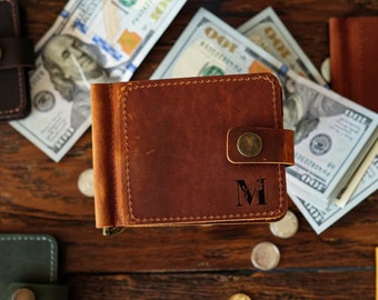 Personalized gift for dad, Custom money clip, Leather money clip wallet, Mens leather wallet, Engraved wallet for father, Granddad gift