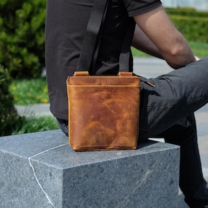 Mens Crossbody Bag, Small Leather Bag for Him, Custom Leather Goods Gift for Man, Shoulder Bag, Cross Body Purse, Husband Dad Christmas Gift