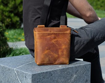 Mens Crossbody Bag, Small Leather Bag for Men, Custom Goods Gift for Man, Shoulder Bag, Cross Body Purse, Husband Dad Gift