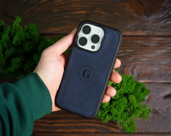 Engraved Leather iPhone Case, Personalized Initials, Custom Phone Cover
