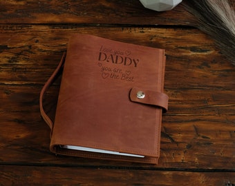 Cadeau fête des pères de sa fille, agenda en cuir pour reliure à anneaux, cadeaux pour papa, journal en cuir pour papa, carnet de notes en cuir, meilleur cadeau pour papa