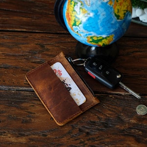 Mens Keychain Wallet Personalized, Leather Coin Case, Custom Slim Wallet for Men Key Chain, Coin Pouch, Zipper Coin Purse, Small Card Holder