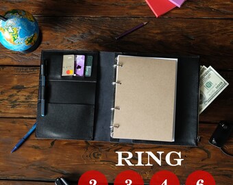 Refillable Journal A4 A5, Personalized Leather Ring Binder, Custom Notebook with Zipper Pocket, Ring Bound Planner, Coworker Gift