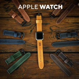 Leren Apple Watch-band heren gepersonaliseerd, 38 mm 40 mm 41 mm 42 mm 44 mm 45 mm 49 mm, gegraveerd horlogebandje heren, cadeau-idee vader, horlogeaccessoires