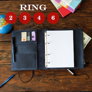 Pasta de argolas personalizada, caderno de couro, planejador personalizado, pasta de disco A4 A5, pasta de 6 argolas, diário de argolas recarregável para pai
