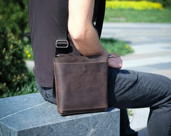 Genuine Leather Crossbody Bag, Small Shoulder Pouch for Men, Phone Bag