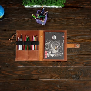 Handcrafted Leather Sketchbook Cover, Personalized Art Portfolio Case, Artist Gift