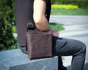 Men sholder bag, Small crossbody bag men, Real leather shoulder bags for men, Gift for father or husband, Mini crossbody purse