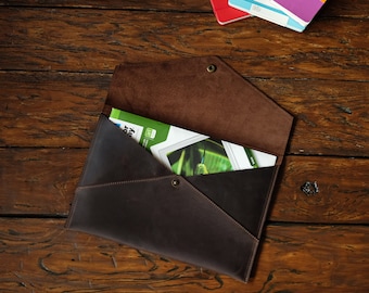 Leather Document Envelope Holder A4, Cusom Office File Folder, Personalized Tablet Case, Coworker Gift, Dad Gift
