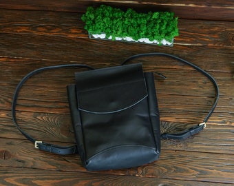 Small Leather Backpack for Ladies, Black Backpack Women, Genuine Leather Square Satchel, Rucksack for Books, Shoulder Purse