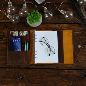 Pasta de couro A5, planejador tríptico personalizado, pasta de argolas personalizada, diário recarregável, bloco de notas empresarial, Filofax, presente para marido ou pai