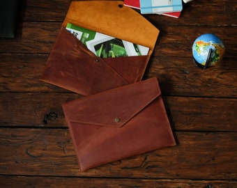 Handmade Leather A4 Document Folder, Personalized Office Envelope