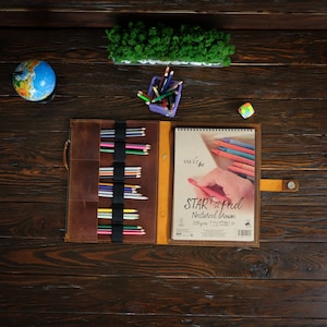 Estuche personalizado para cuaderno de bocetos, soporte para cuaderno de bocetos, portafolio de artista, funda de cuero para dibujo, regalo personalizado para artistas, bloc de dibujo para pintura.