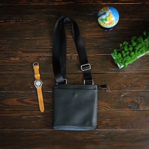 Leather Sling Bag Men, Small Cross Body Bag, Mens Crossbody Bag with Pocket, Side Bag, Mini Shoulder Bag for Him, Crossbody Purse for Dad