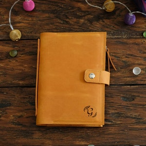 Personalized Leather Journal Cover, Refillable Notebook with Zip Pocket