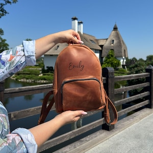 Small Genuine Leather Backpack Purse, Personalized City Rucksack for Women, Everyday Bag