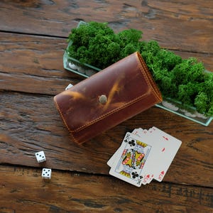 Dice and Card Holder Leather, Personalized Playing Card Case for 2 Decks, Poker Card Decks Pouch for Travel, Playing Cards Storage