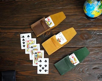 Leather Playing Card Case, Playing Card Holder Personalized, Poker Deck Holder, Poker Card Storage for Card Player, Game Card Box, Dad Gift