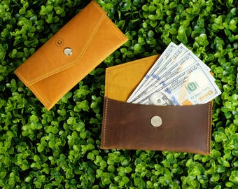 Personalized Leather Cash Envelope Wallet, Budget Money Pouch