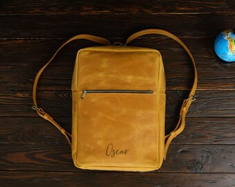 Zaino sottile per laptop da uomo, zaino da lavoro in pelle per computer, zaino minimalista da uomo per Macbook, regalo di Natale personalizzato per colleghi