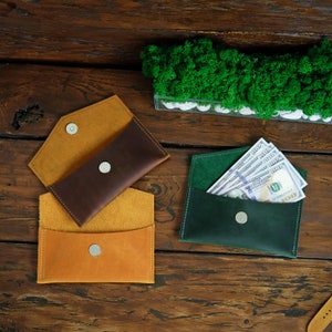 Cartera de cuero tipo sobre para efectivo, compartimento para efectivo, sobre personalizado, bolsa de depósito, funda grabada para efectivo, funda para presupuestos