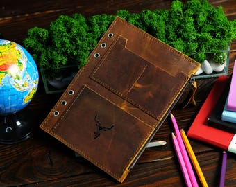 Personalisierte A5 Leder Planer Einlage, Reißverschlusstasche, 6-Ringbuch