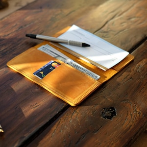 Leren chequeboekomslag, chequeboekhouder, tweevoudige chequeboekportemonnee, chequeboeketui, relatiegeschenk, relatiegeschenk, relatiegeschenk voor baas