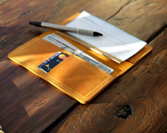 Genuine Leather Bifold Checkbook Wallet, Slim Organizer, Personalized Gift