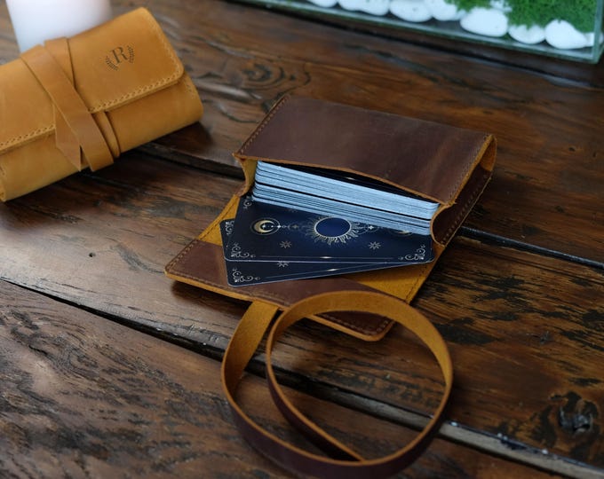 Custom Tarot Deck Holder Pouch, Leather Tarot Card Case, Divination Tools Organizer, Tarot Wrap Storage, Spiritual Gift, Tarot Reader Gift