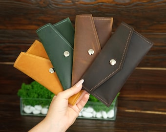 Personalized Leather Cash Envelope, Slim Budget Wallet