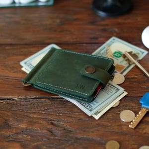 Leder Geldhalter Personalisiert, Bifold Wallet mit Geld-Clip, Banknotenhalter für Herren, Cash Clip, Compact Wallet, Slim Pocket Wallet