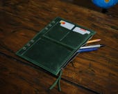 Leather Planner Insert A5, Green Binder Refill, Notebook Insert with Credit Card Slots and Pocket, Flyleaf, Planner Storage Accessories