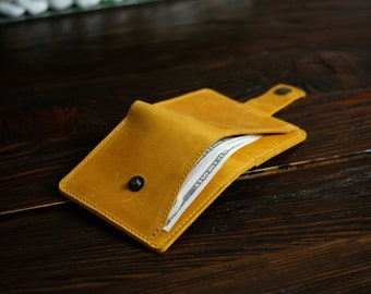 Minimalistische portemonnee met voorvak, gegraveerde portretportemonnee, gepersonaliseerde lederen portemonnee voor papa, kleine tweevoudige portemonnee, aangepaste fotoportemonnee