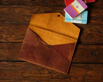 Leather Folder A4, Paper Envelope Folder, Genuine Leather Document Holder, Business Portfolio with Logo, Corporate Gifts, Gift for Boss