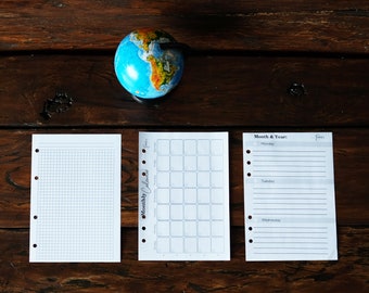A5 Planner Inserts, Printed Personal Rings Binder Refills A5, Calendars & Planners, Monthly Calendar Inserts, Notebook Paper, Recipe Inserts
