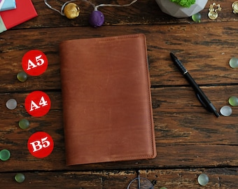 Funda de cuero personalizada para cuaderno, recargable, tamaños A5, A4 y B5.