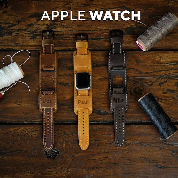 Personalized Apple Watch Band, Leather Apple Watch Strap with Name, Best Friend Gift, Watch Accessories, Custom Unisex iWatch Wrist Band