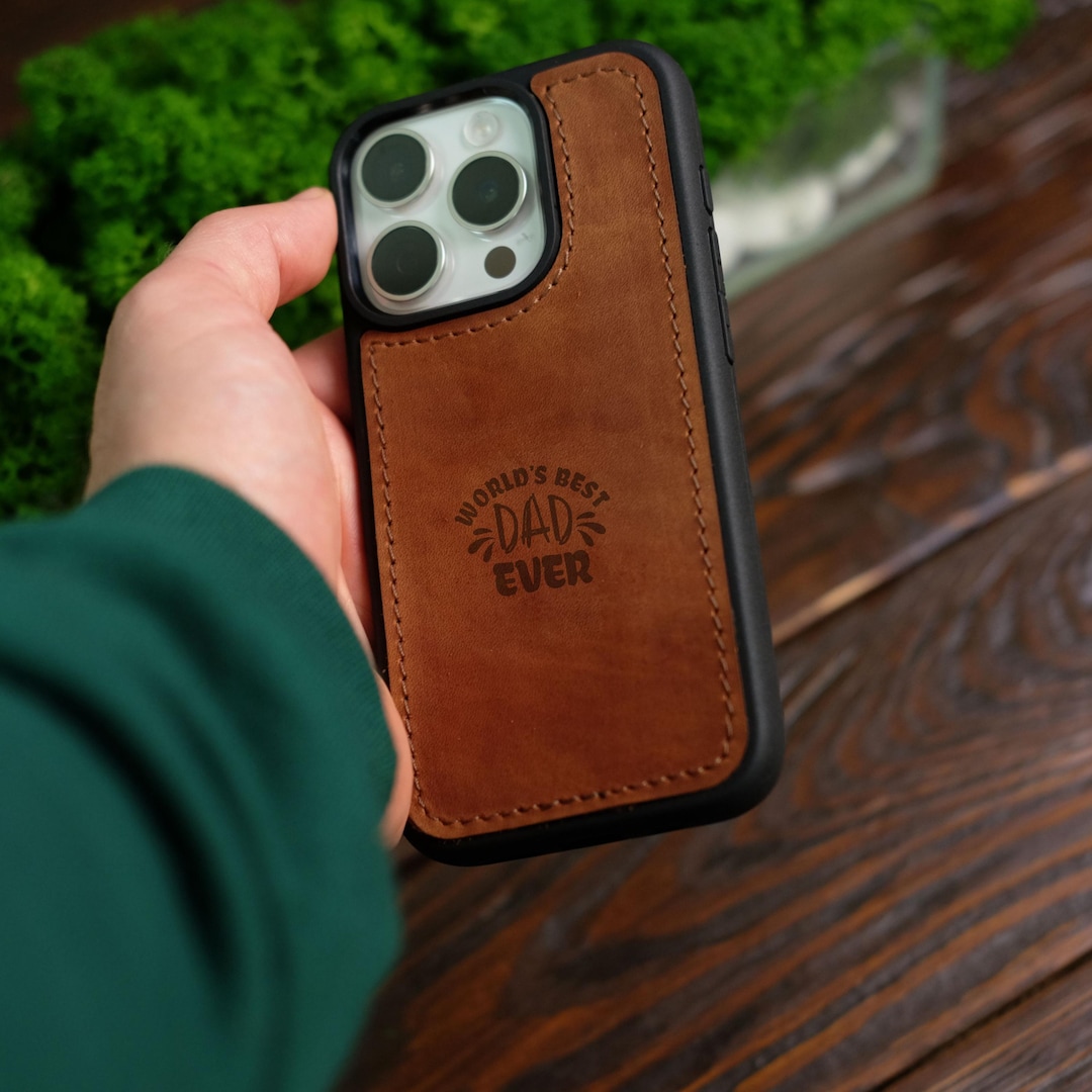 Custom Engraved Genuine Leather iPhone Case, Dad Gift, World's Dad - Etsy