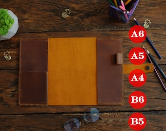 Leather notebook cover A5, A6, A4, Hobonichi personalized journal cover, Moleskine Large, Leuchtturm1917 medium