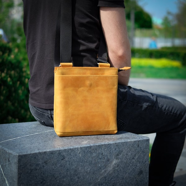 Umhängetasche aus Leder für Herren, Umhängetasche für Herren, Geldbörse für Herren, kleine Handytasche aus echtem Leder, Geschenk für Ehemann oder Vater, Umhängetasche für Herren